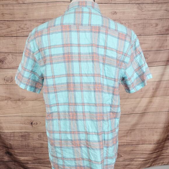 The Normal Brand Shirt Mens Large Blue Orange Plaid Short Sleeve Button Down - Picture 4 of 8